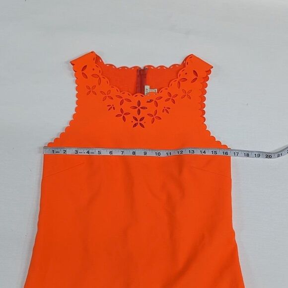 J. Crew Size 6 Neon Orange Knee-Length Sheath Dress with Floral Cut Outs on Hems - Picture 5 of 12